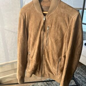 All Saints Light Brown Suede Bomber Jacket